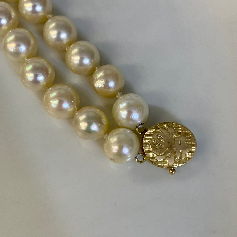 Thumbnail: 14kt Yellow Gold Double Strand Cultured Pearl Bracelet With Lucky Asian Symbol C