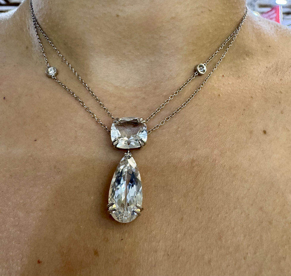 Thumbnail: 14kt White Gold White Topaz And Diamond Double-Chain Necklace