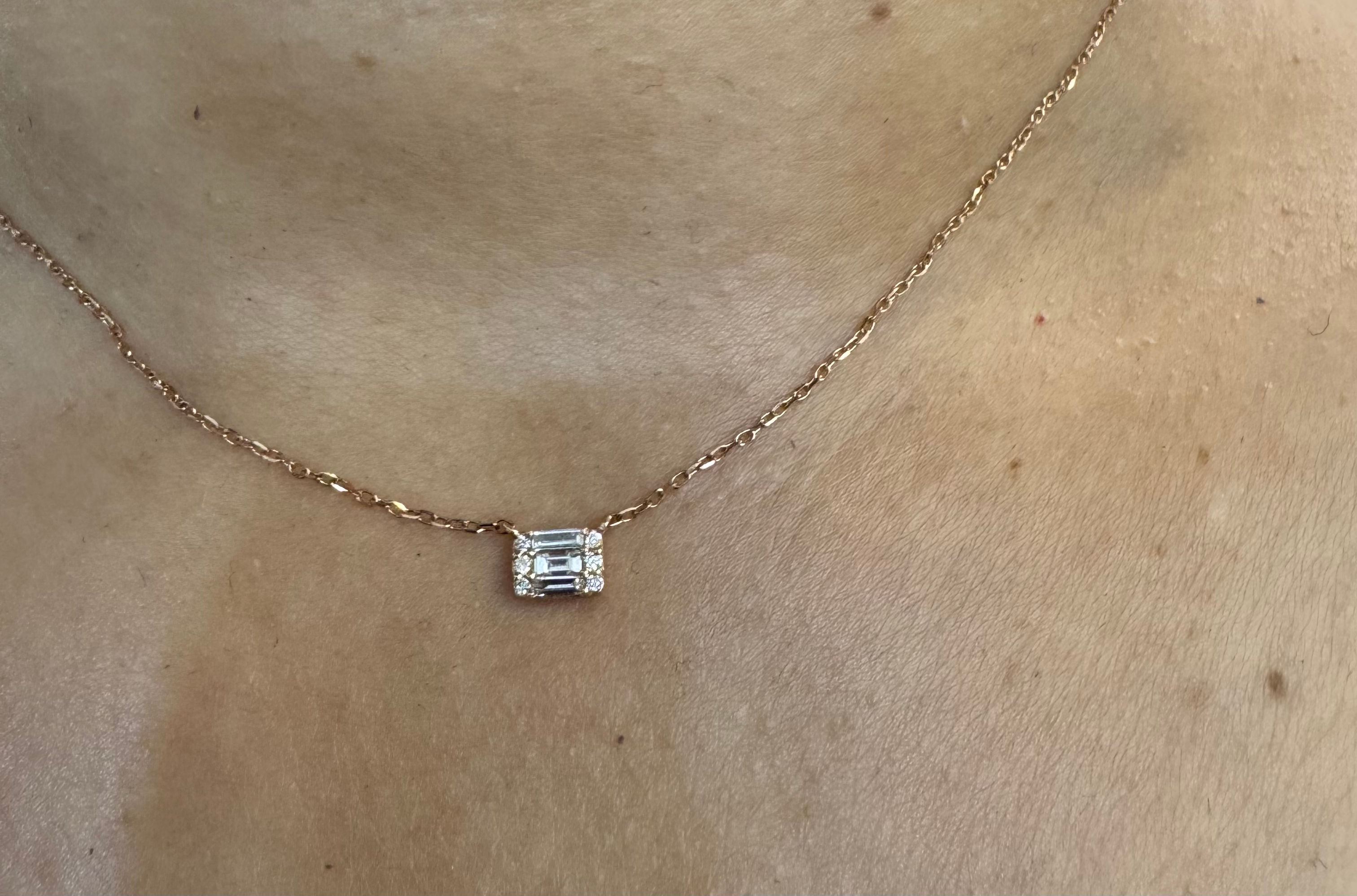 Dainty 14kt Rose Gold Baguette Diamond Necklace