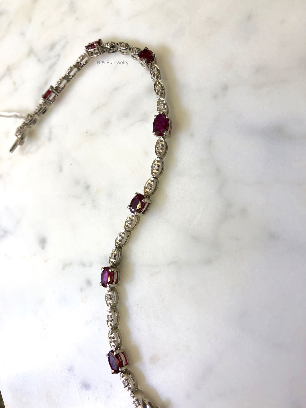 Thumbnail: 14K White Gold Vintage Style Ruby And Diamond Bracelet