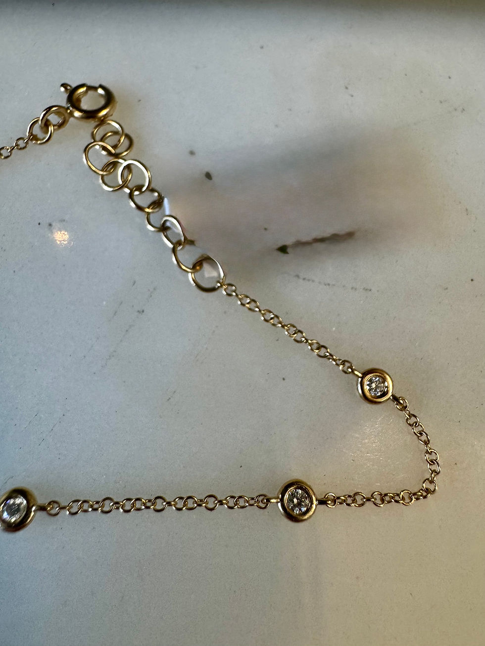 Thumbnail: Dainty 14kt Yellow Gold Diamond Station Bracelet