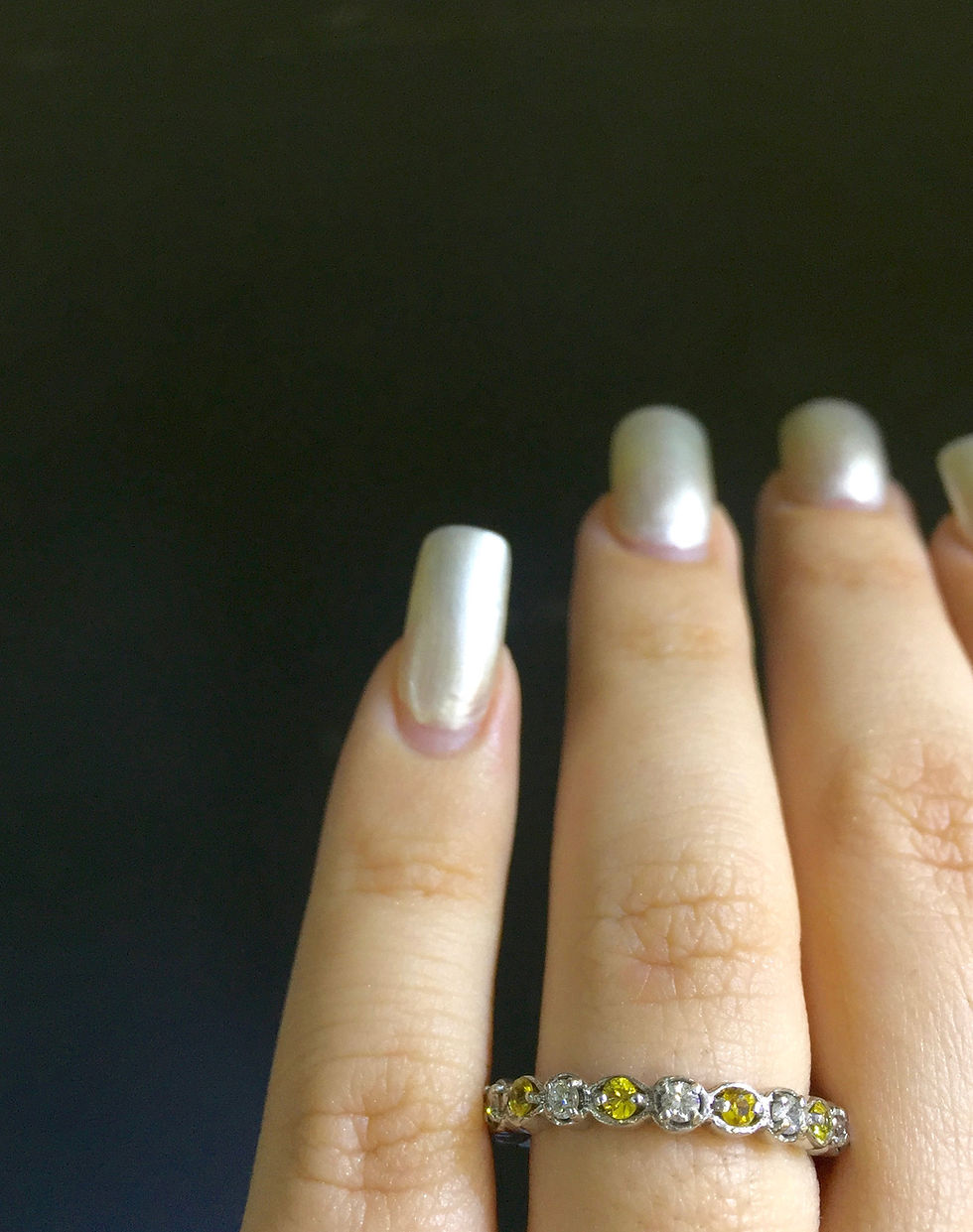 Thumbnail: Vintage Style 14K White Gold Yellow Sapphire & Diamond Band