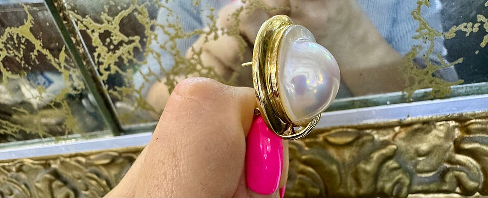 Thumbnail: 14kt Yellow Gold Large Mabe Pearl Earrings
