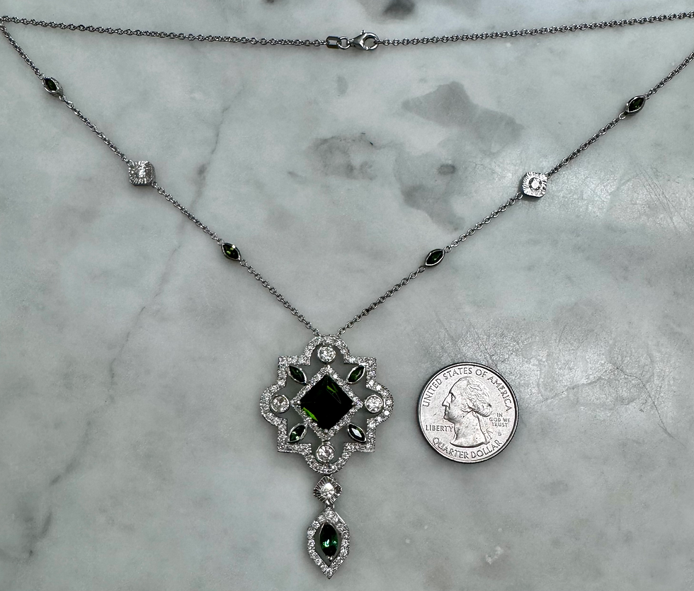 Thumbnail: Edwardian Style 14kt White Gold Green Tourmaline And Diamond Necklace- Has Matc