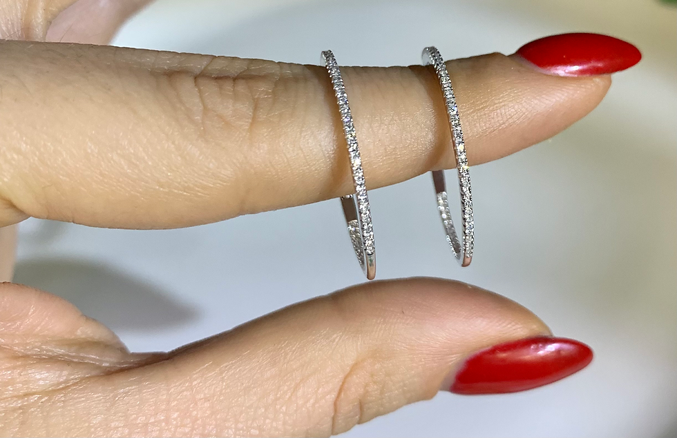 Thumbnail: 14kt White Gold Meduim Sized Diamond Hoop Earrings