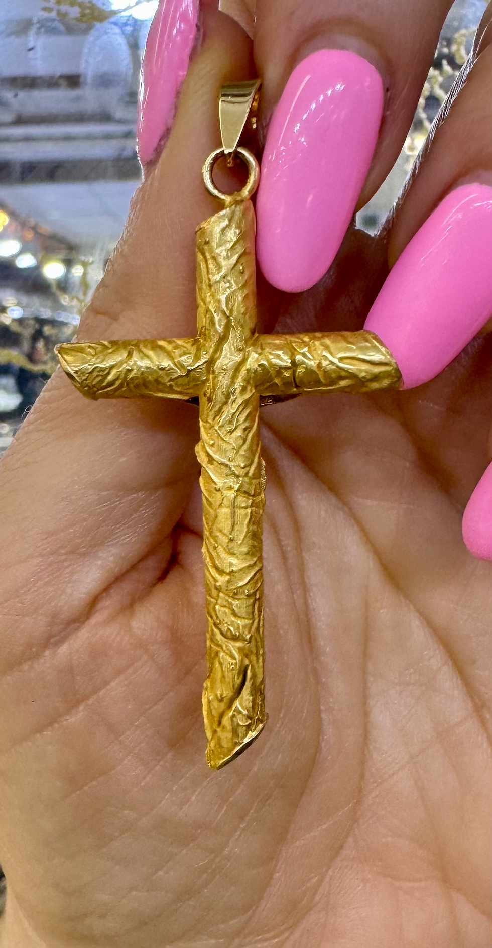 Thumbnail: 18kt Bi-Color Gold Textured Satin Finish Crucifix Pendant