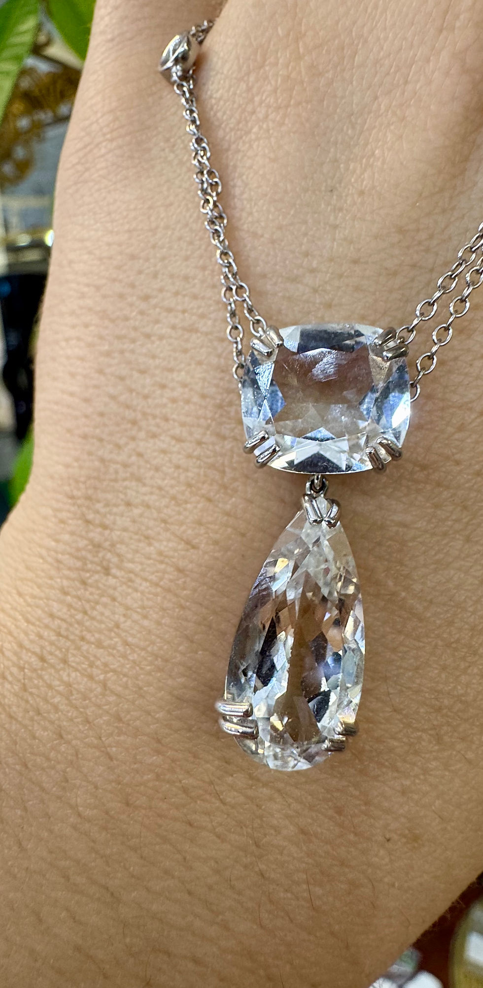 Thumbnail: 14kt White Gold White Topaz And Diamond Double-Chain Necklace