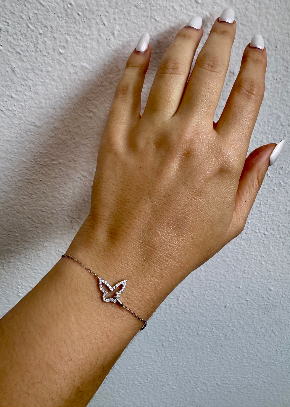 Thumbnail: 14kt White Gold Dainty Diamond Butterfly Bracelet