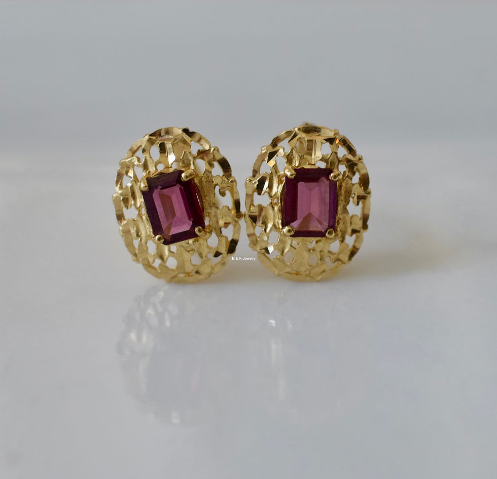 Thumbnail: 14K Gold Dark Pink Tourmaline Nugget Earrings