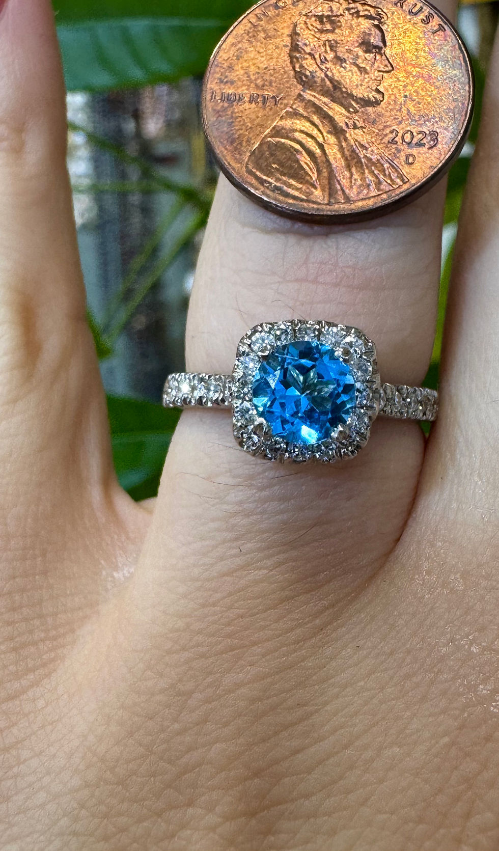 Thumbnail: 14kt White Gold  Swiss Blue Topaz And Diamond Halo Ring