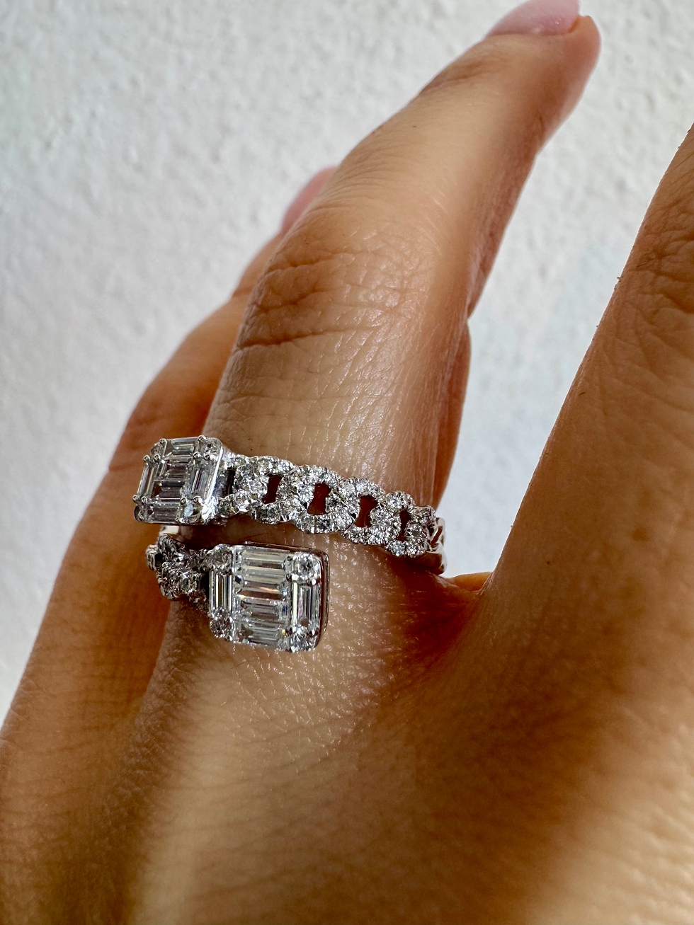 Thumbnail: 14kt White Gold Baguette Diamond Bypass Ring