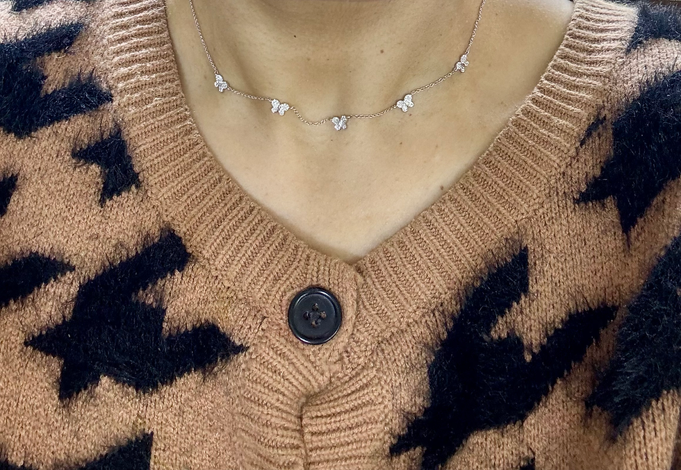 Thumbnail: 14kt White Gold Dainty Diamond Five Butterfly Station Necklace