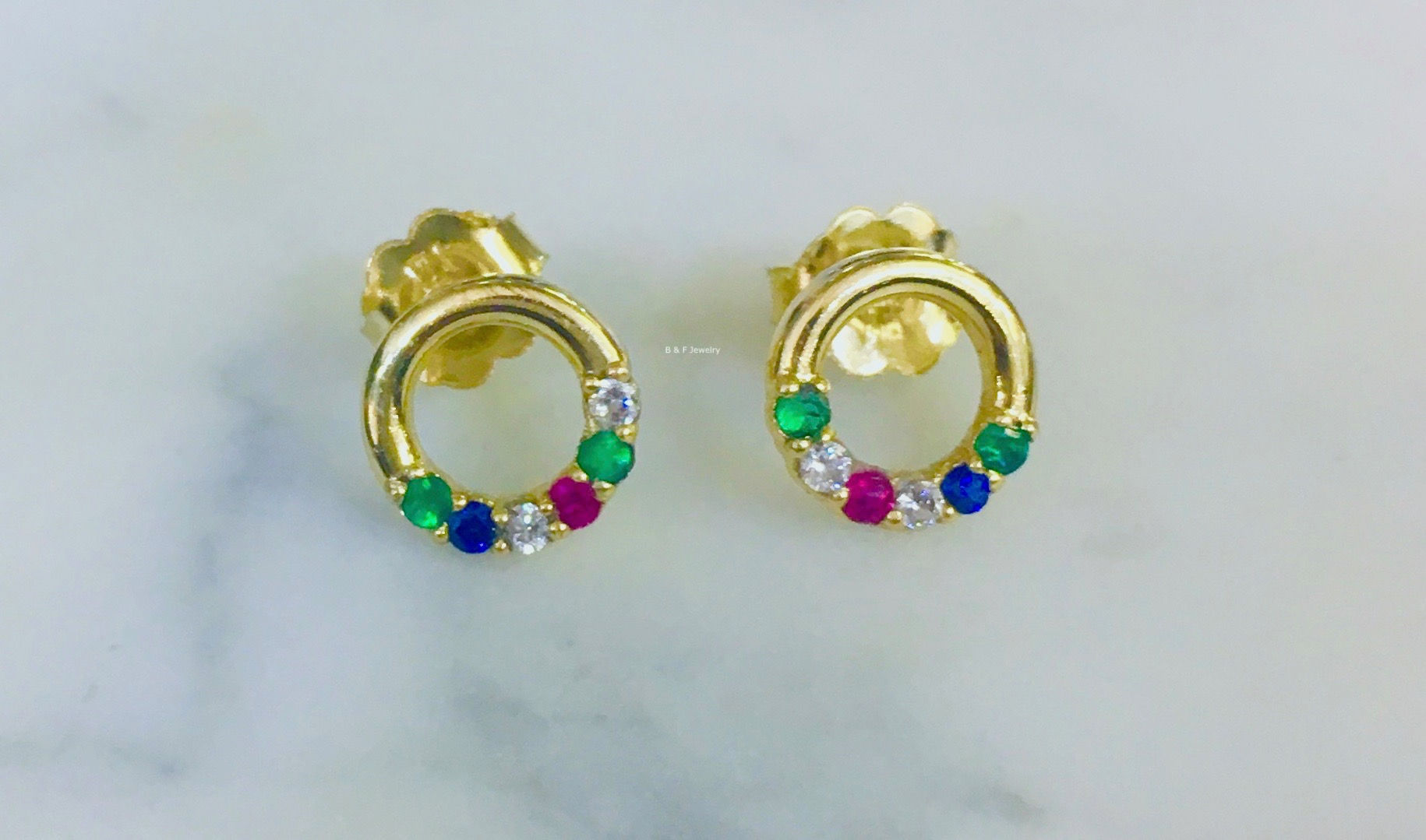 Any Color 14K Gold 1 to 6 Family Birthstone Circle Earring- Has Necklace