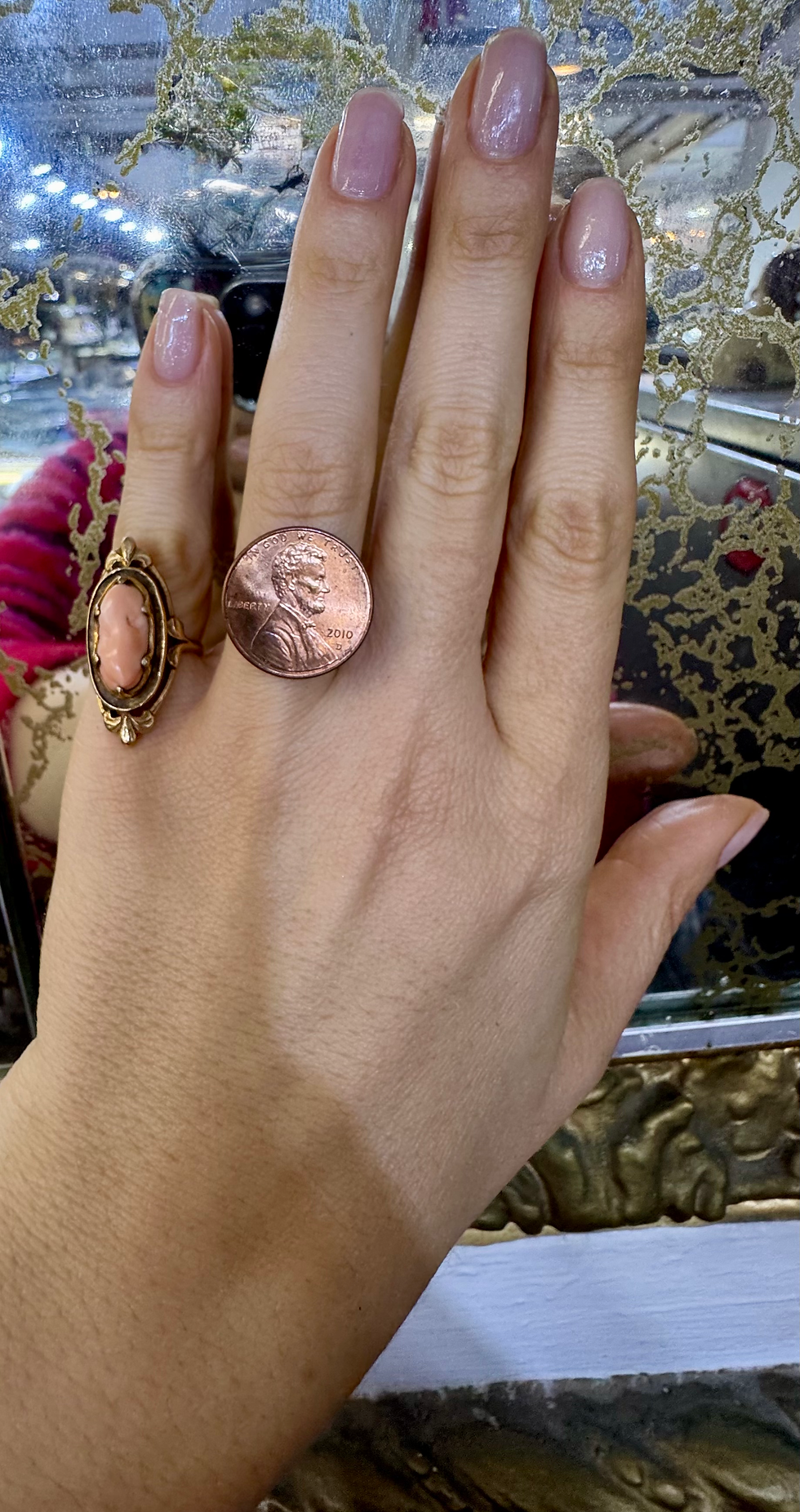 Thumbnail: 14kt Yellow Gold Art Nouveau Gold Fleur-de-lis Coral Ring