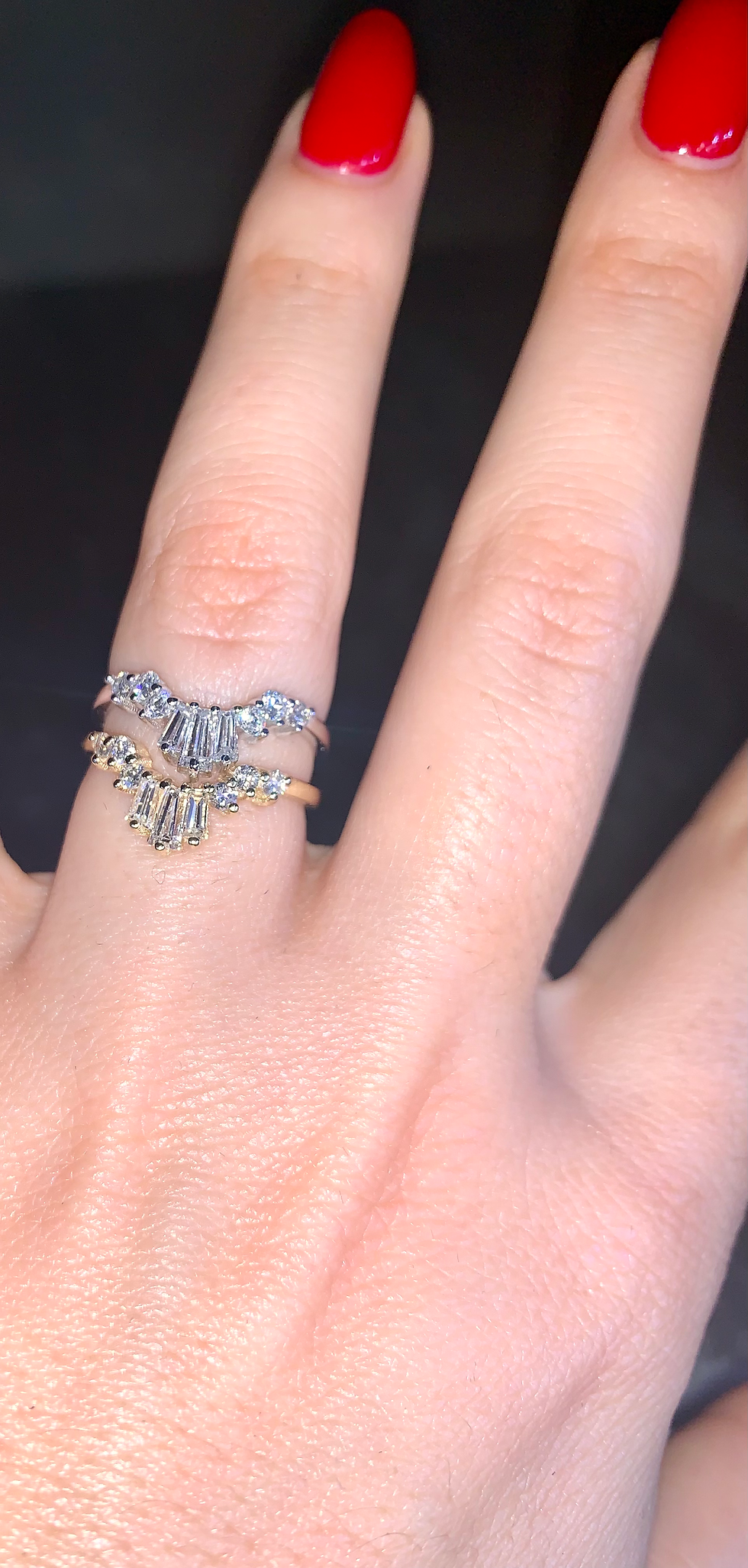 Thumbnail: 14kt White Or Yellow Gold Diamond Baguette Contoured Band