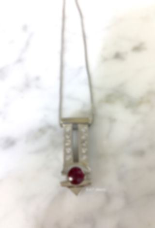 14kt White Gold Modern Design Glass-Filled Ruby And Diamond Necklace
