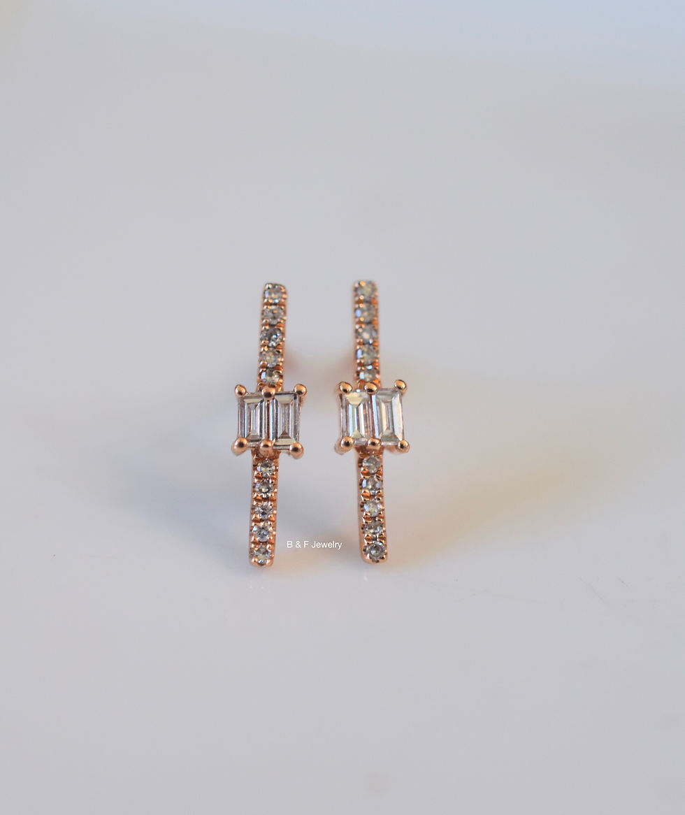 Thumbnail: 14K Rose Gold Diamond Bar Earrings