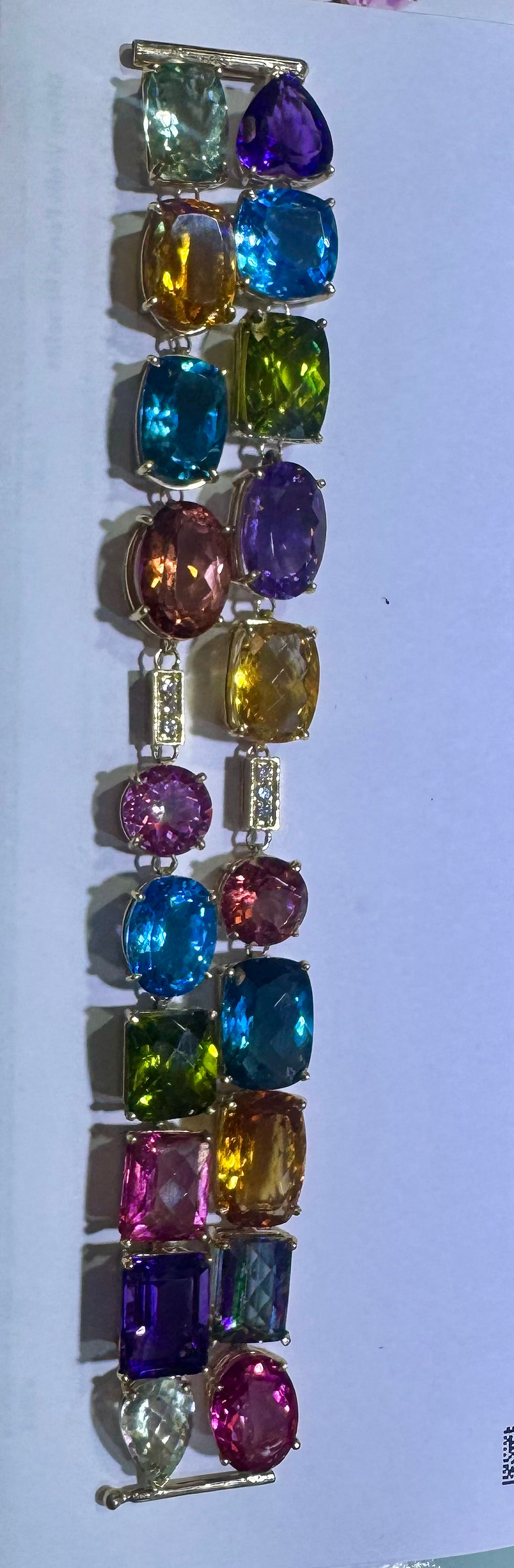 Thumbnail: 14kt Yellow Gold Mixed Shape 55.00 ctw Multi-Gemstone And Diamond Double Strand
