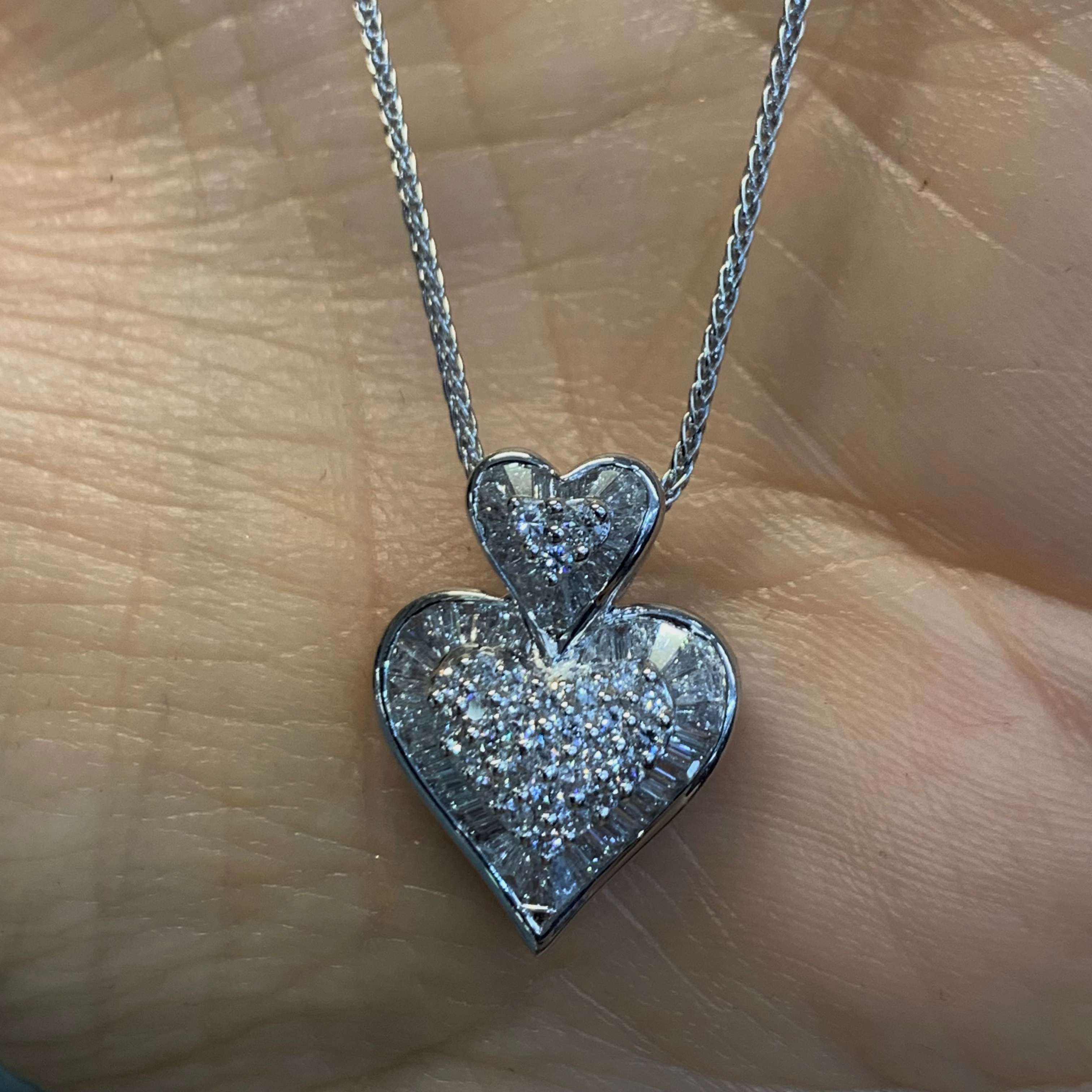 18kt White Gold Diamond Heart Slide Pendant With Chain