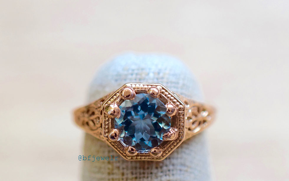 Thumbnail: Vintage Style Rose Gold Aquamarine Ring