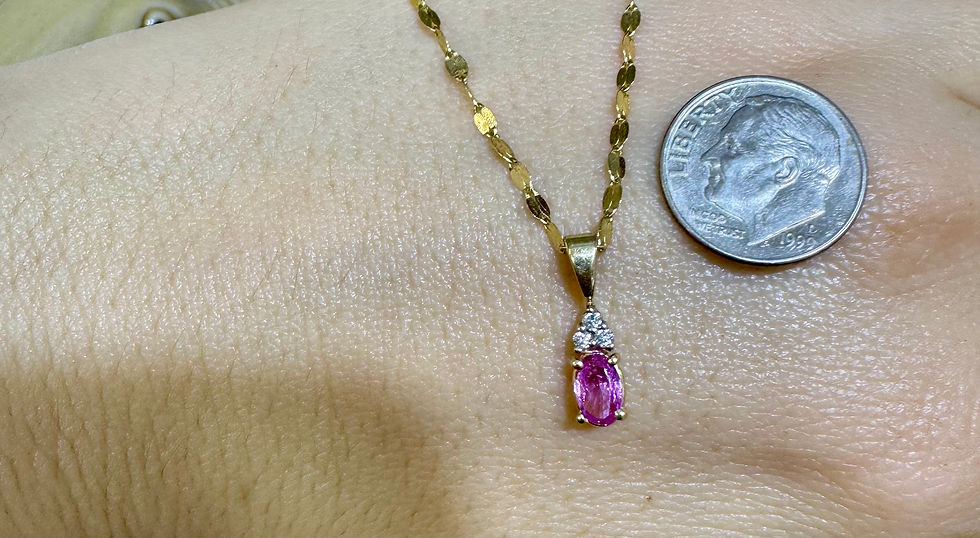 Thumbnail: Dainty 14kt Yellow Gold Oval Pink Sapphire And Diamond Necklace