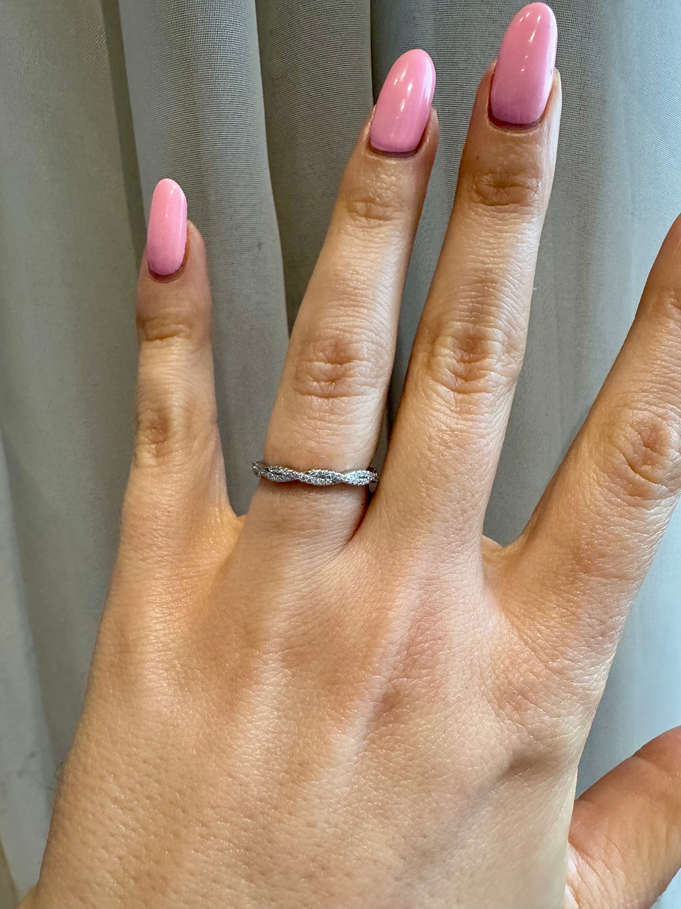 Thumbnail: Custom-made Dainty 14kt White Gold Twisted Diamond Band