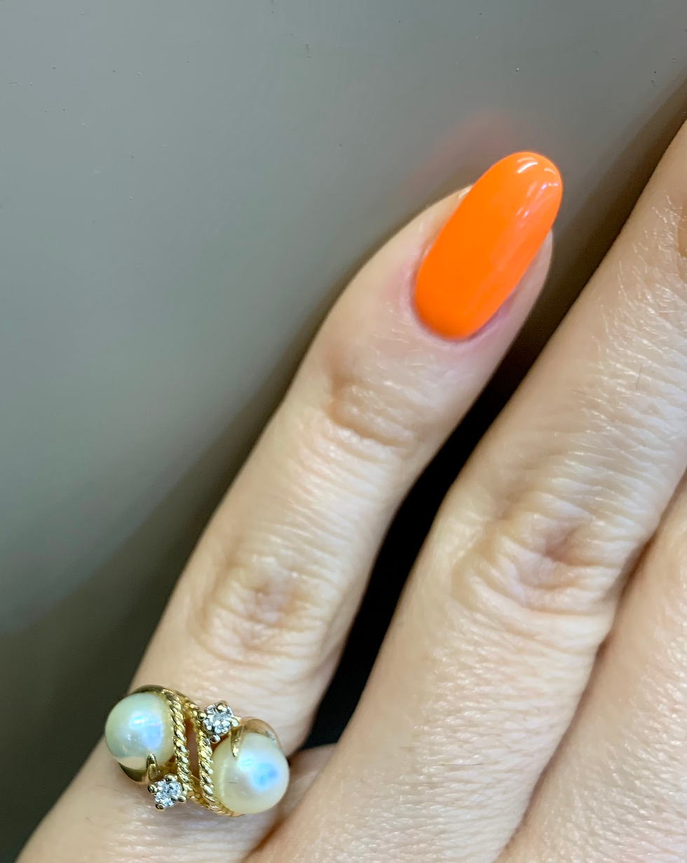 Thumbnail: Vintage 14kt Yellow Gold Diamond And Pearl Ring