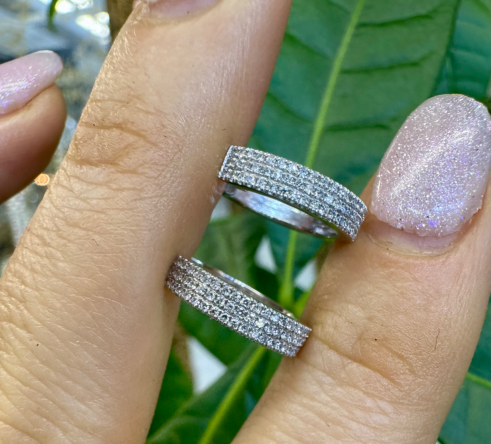 Thumbnail: 14kt White Gold Three Row Diamond 14mm Huggie Hoop Earrings