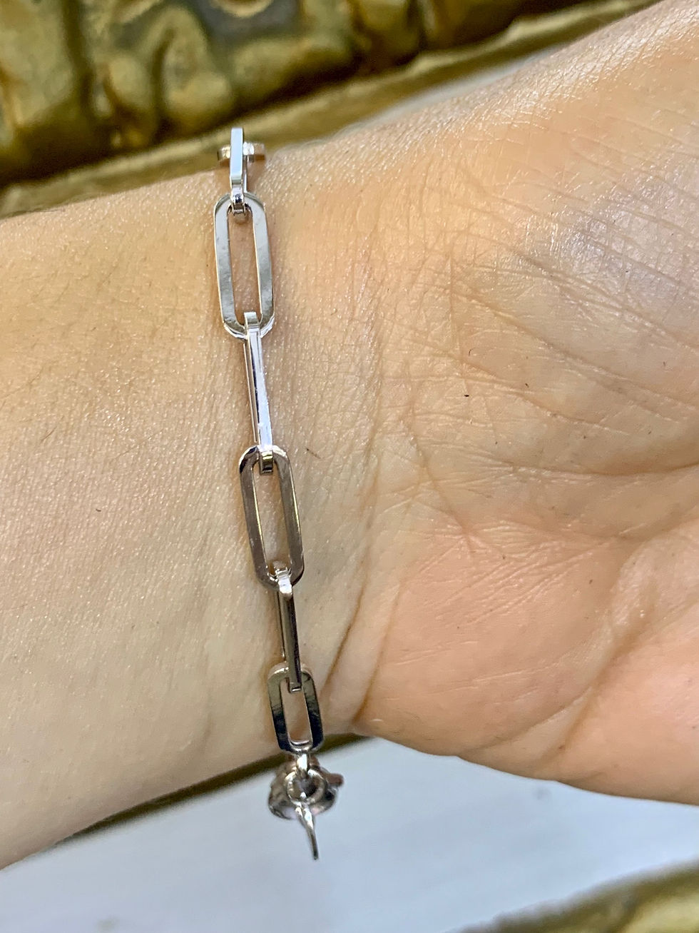 Thumbnail: 14kt White Gold Elongated Paper Clip Link Bracelet