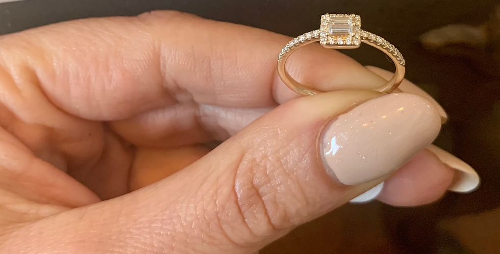 Thumbnail: 14kt Yellow, White Or Rose Gold Dainty Diamond Halo Baguette Ring