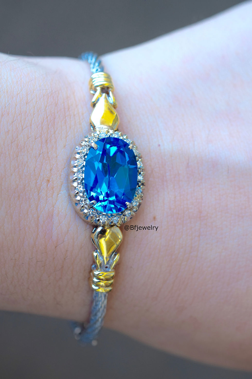 Thumbnail: Oval Swiss Blue Topaz And Diamond Bangle