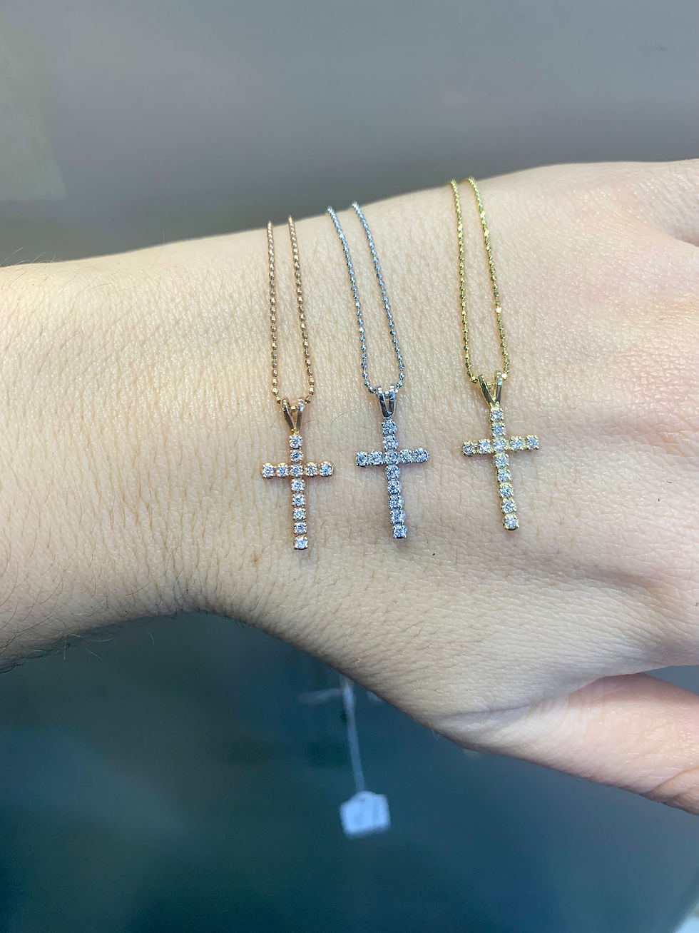 Thumbnail: 14kt Rose, White Or Yellow Gold Dainty Diamond Cross Necklace