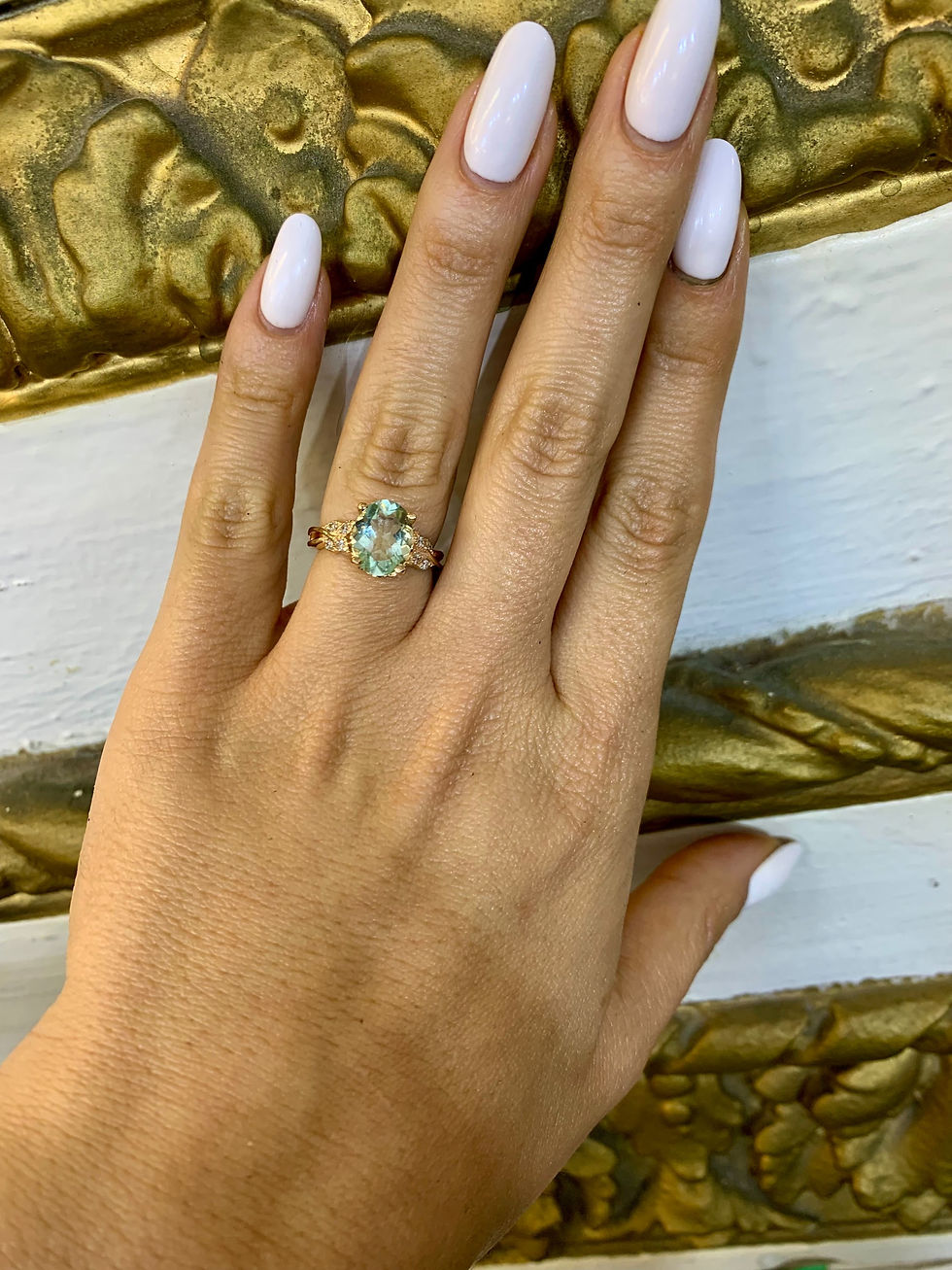 Thumbnail: 14kt Rose Gold Vintage Style Oval Green Amethyst And Diamond Ring- Has Matching