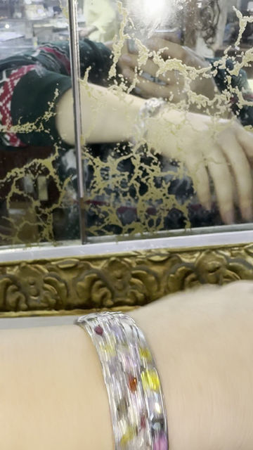 Thumbnail: Italian 14kt White Gold Multi-Colored Gem Stone Bangle
