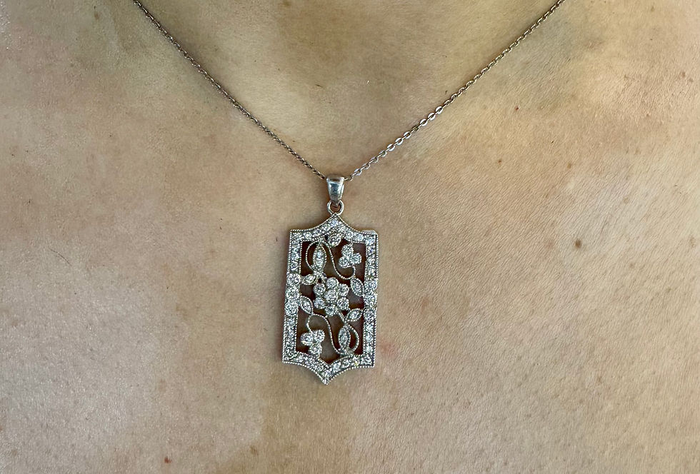 Thumbnail: 14kt White Gold Floral Antique Style Diamond Pendant With Chain