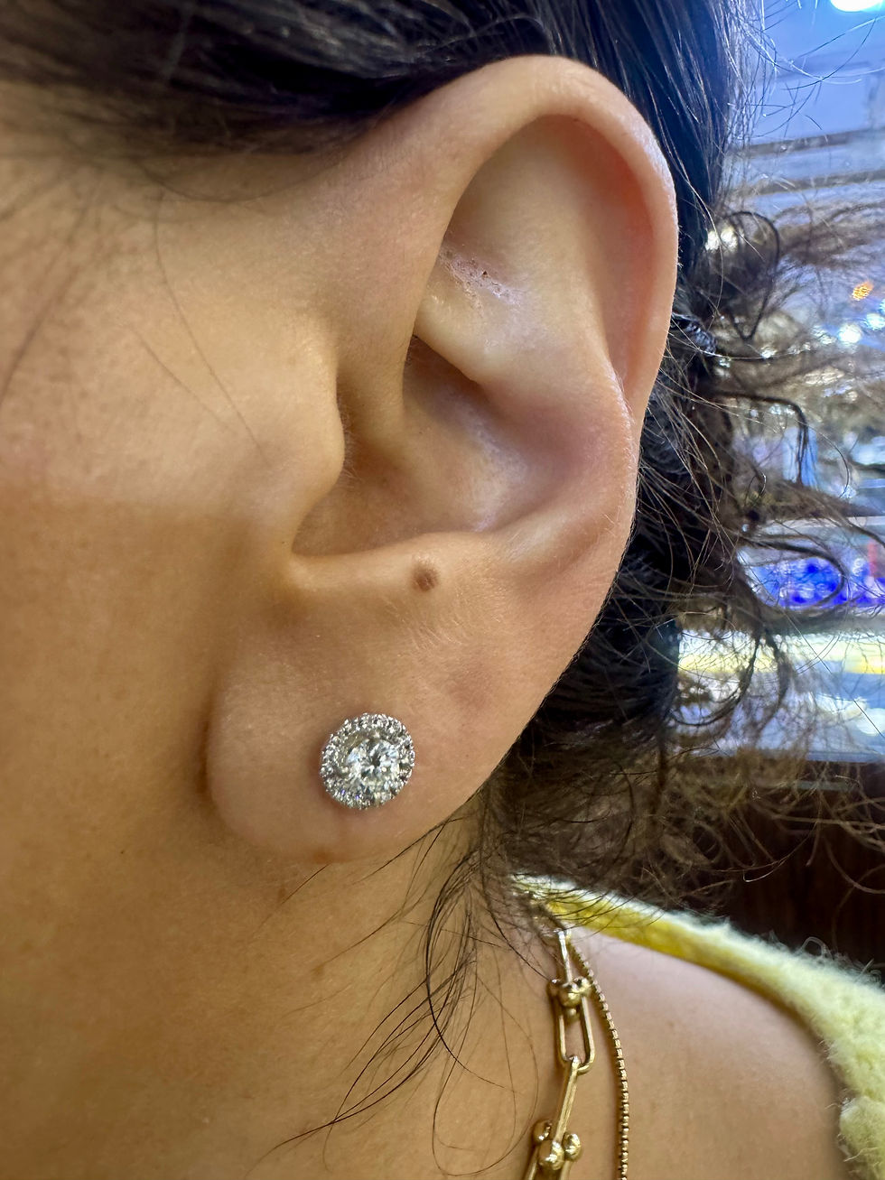 Thumbnail: 14kt White Gold Round Diamond Halo Stud Earrings
