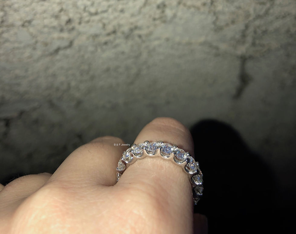 Thumbnail: 14kt White Gold 3.95 Carat Round Diamond Sharing Prong Eternity Band