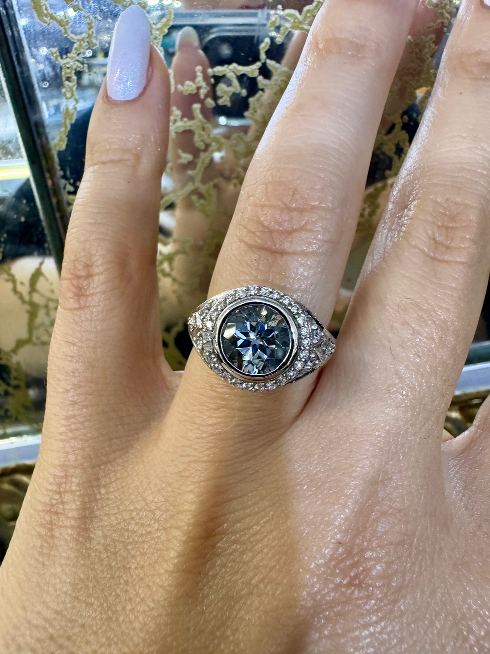 Thumbnail: 14kt White Gold 12.30 ctw Emerald-Cut Aquamarine And Diamond Halo Ring