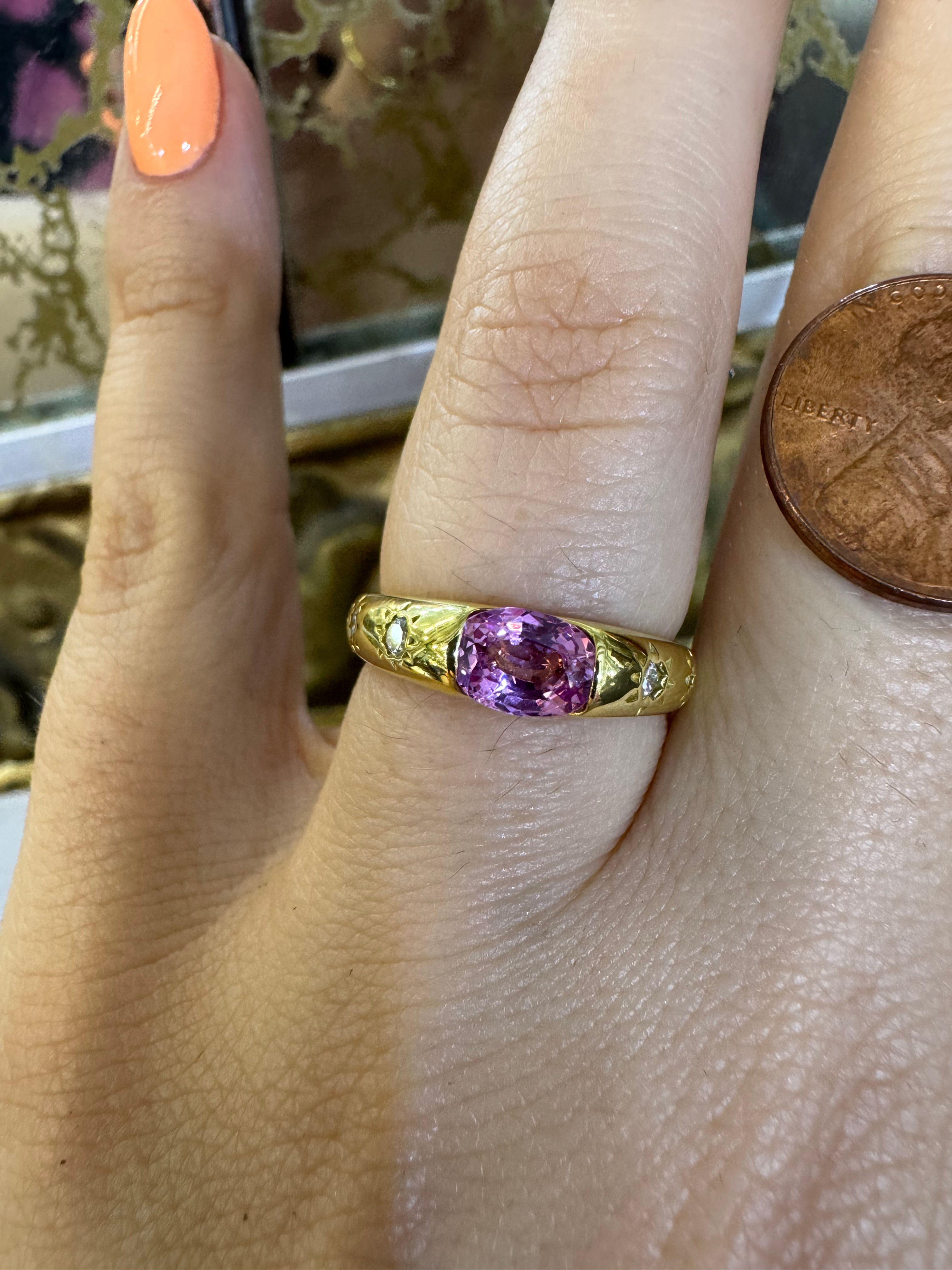 18kt Yellow Gold Pink Sapphire And Diamond Ring