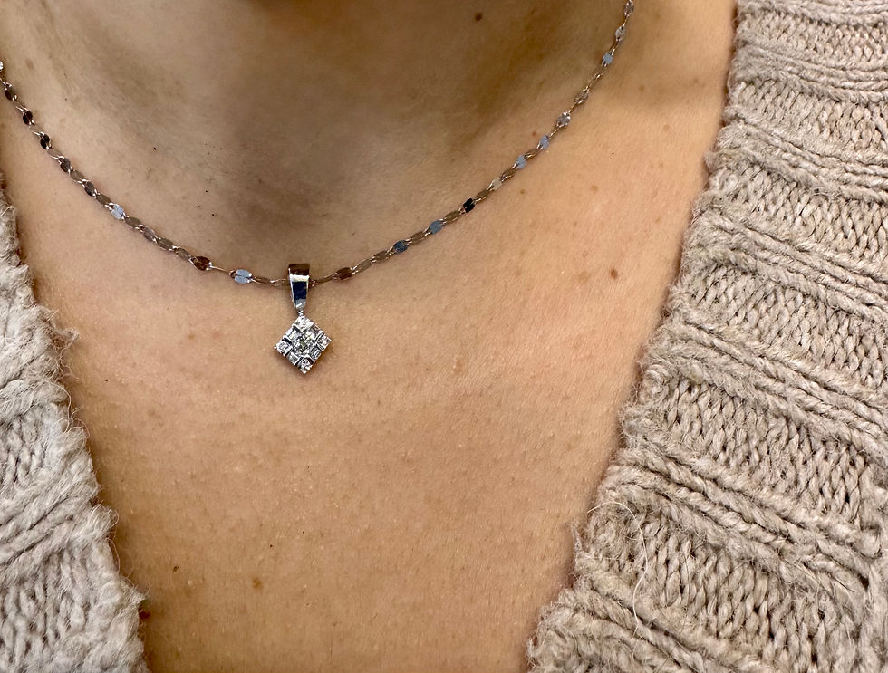 Thumbnail: Dainty 14kt White Gold Square Diamond Cluster Pendant With Chain