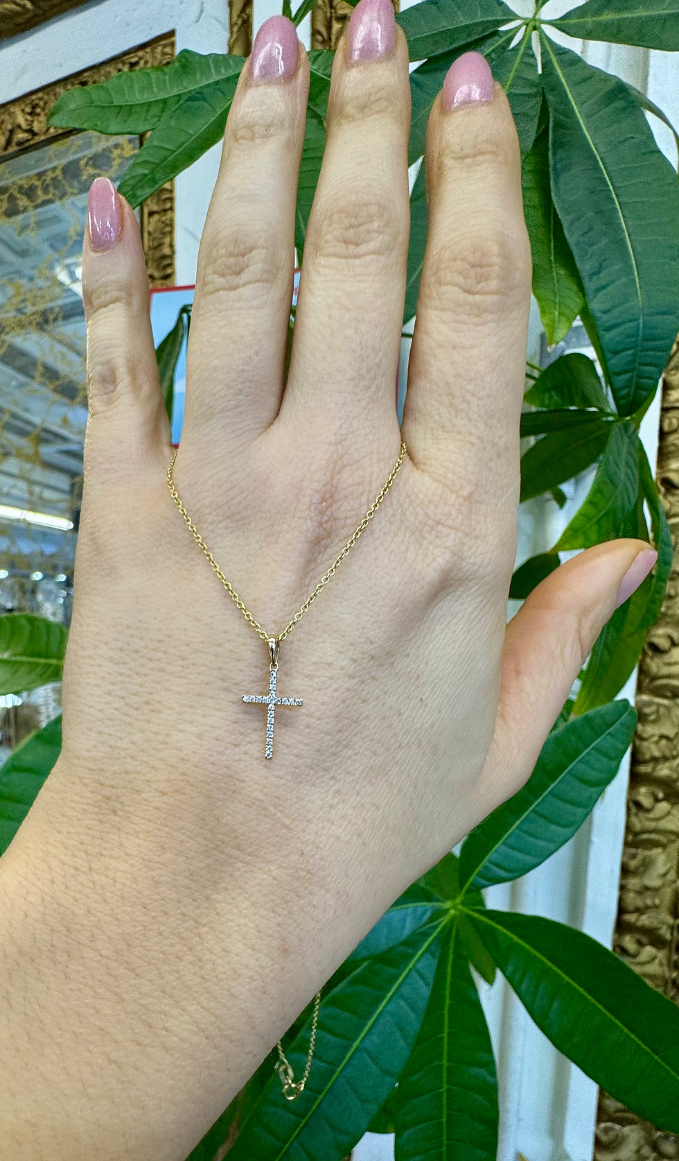 Thumbnail: 14kt Yellow Gold Dainty Diamond Cross Necklace