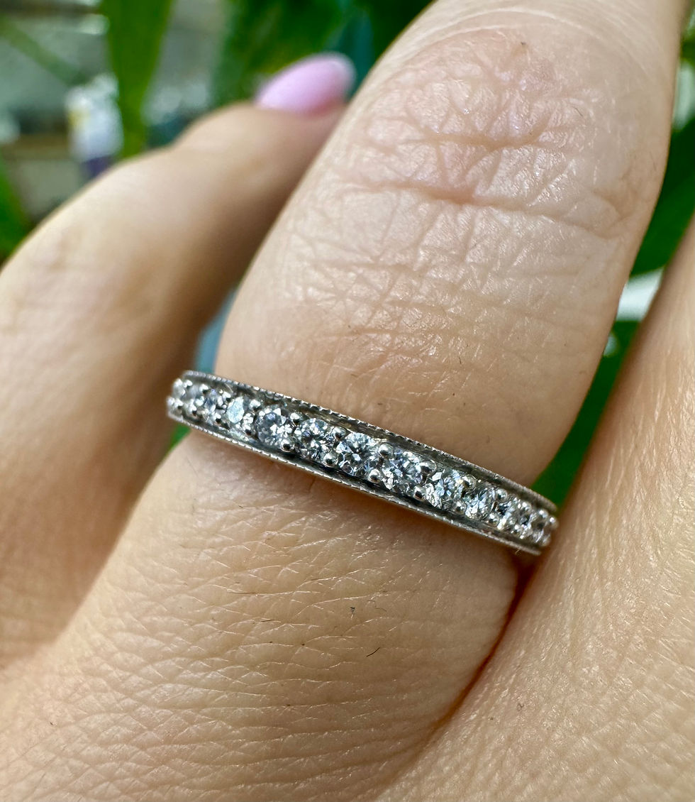 Thumbnail: Dainty 10kt White Gold Milgrain Diamond Band