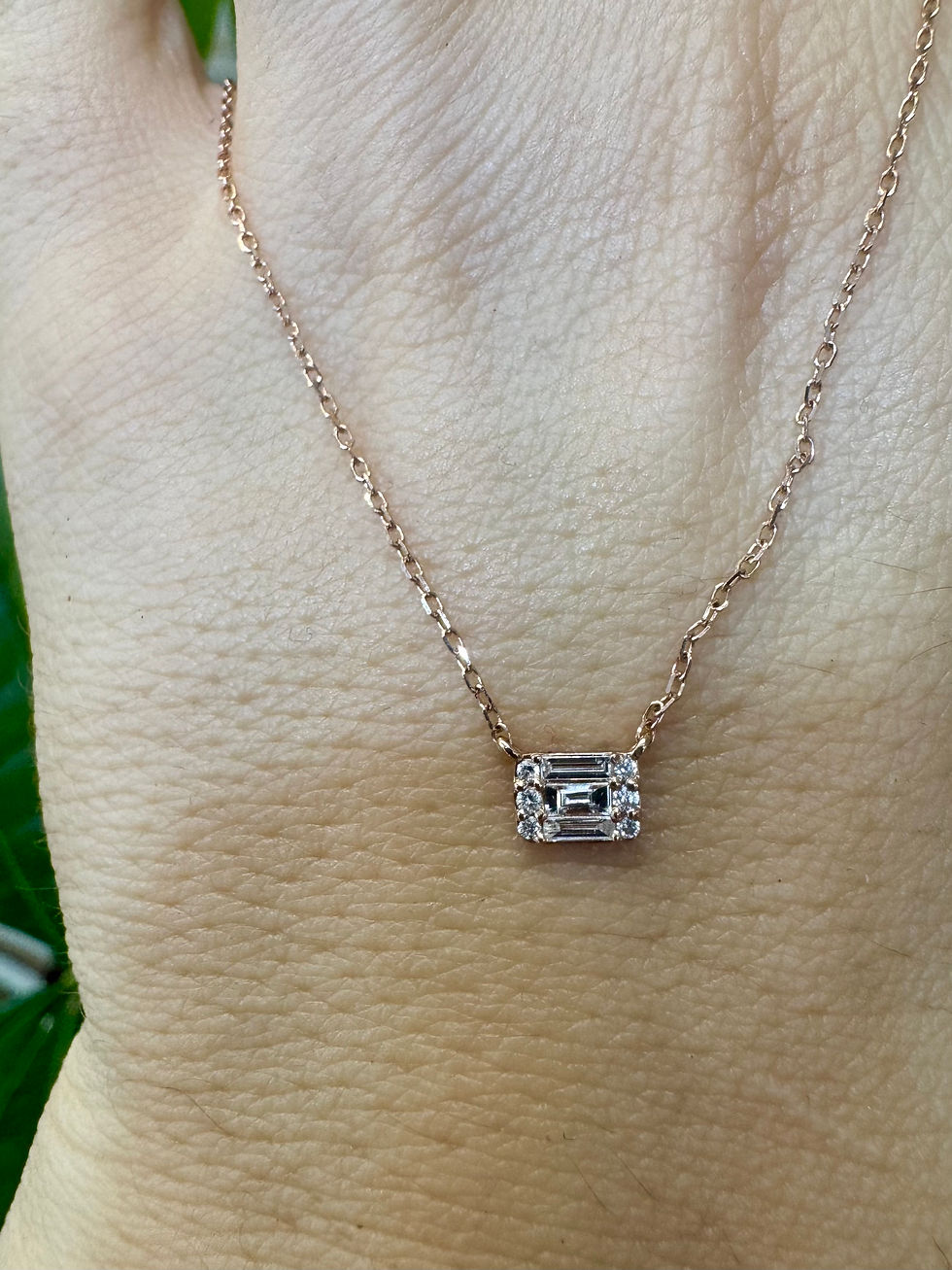 Thumbnail: Dainty 14kt Rose Gold Baguette Diamond Necklace