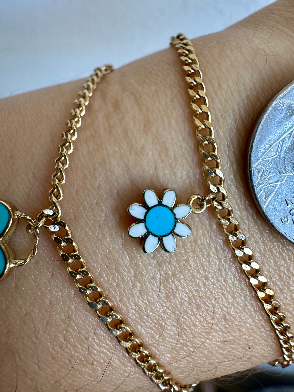 Thumbnail: Dainty 14kt Yellow Gold Heart, Evil Eye And Sunflower Enamel Bracelets