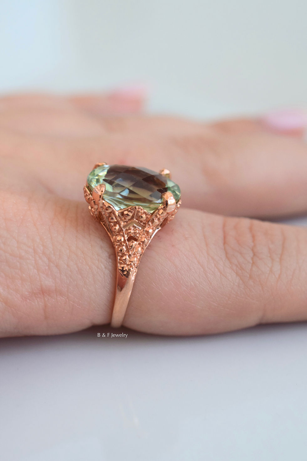 Thumbnail: 14K Rose Gold Green Amethyst Ring