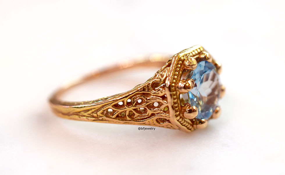 Thumbnail: Vintage Style Rose Gold Aquamarine Ring