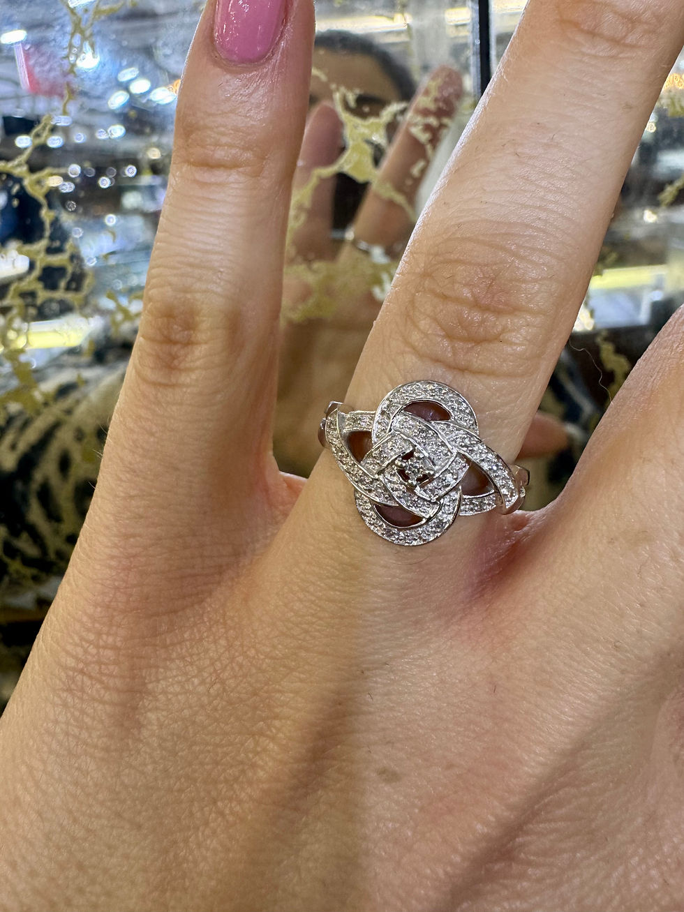 Thumbnail: 14kt White Gold Love Knot Diamond Ring