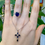 Thumbnail: 14kt White Gold Marquise Blue Sapphire & Round Diamond Cross Necklace