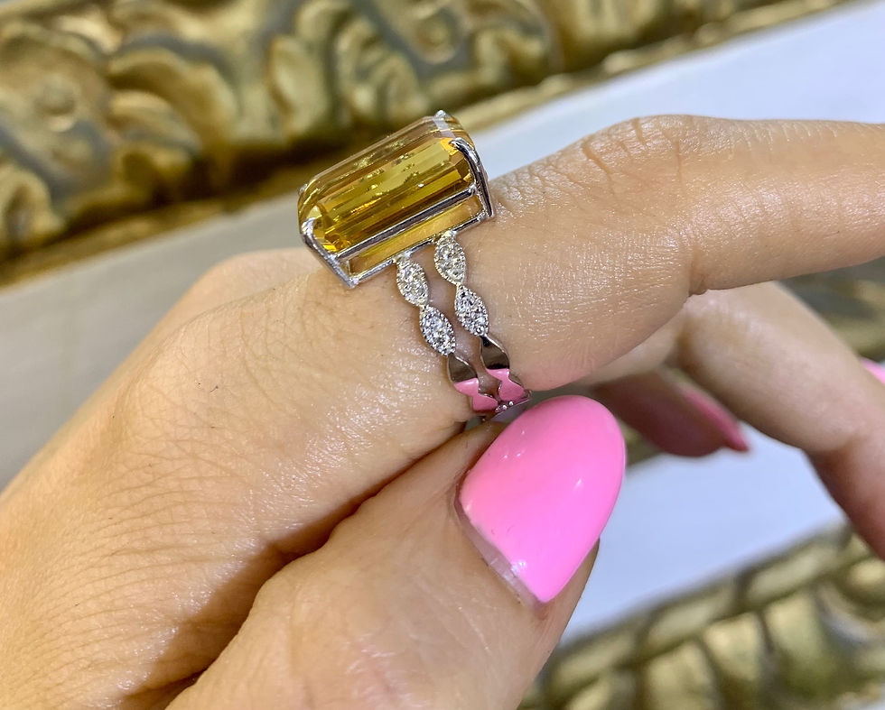 Thumbnail: 14kt White Gold Vintage Style Diamond And Citrine Ring