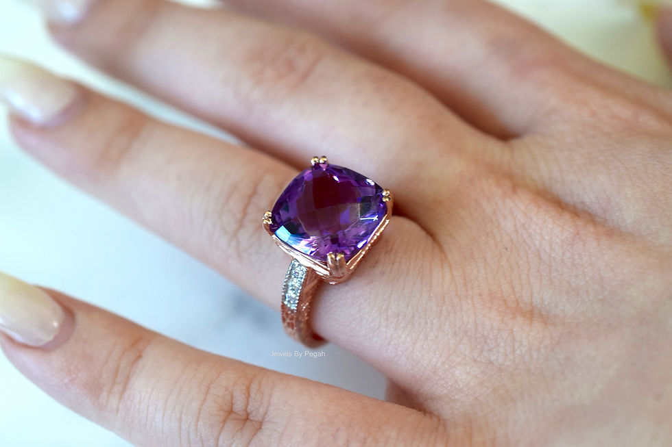 Thumbnail: 14K Rose Gold Amethyst And Diamond Ring